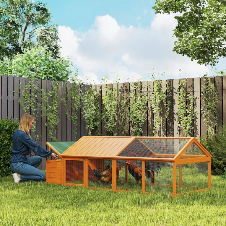 Wooden Chicken Coop with Nesting Box and Opening Roof – Orange, 240cm