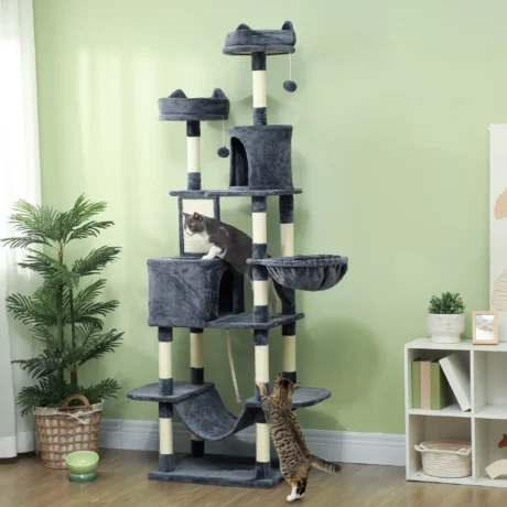 Multi-Level Cat Tower with Dens and Scratching Board &ndash; Dark Grey, 206cm &ndash; detail 2