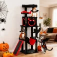 Gothic Cat Tower with Coffin Bed and Hammock – Black and Red, 152cm
