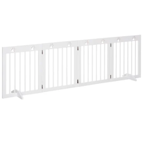 Four-Panel Freestanding Wooden Pet Barrier – White, 61cm