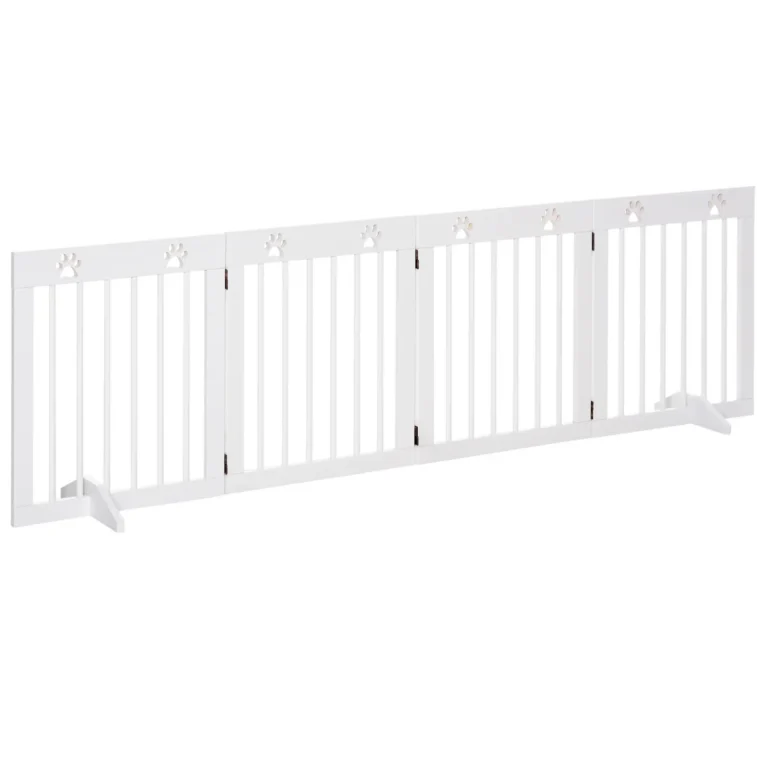 Four-Panel Freestanding Wooden Pet Barrier – White, 61cm