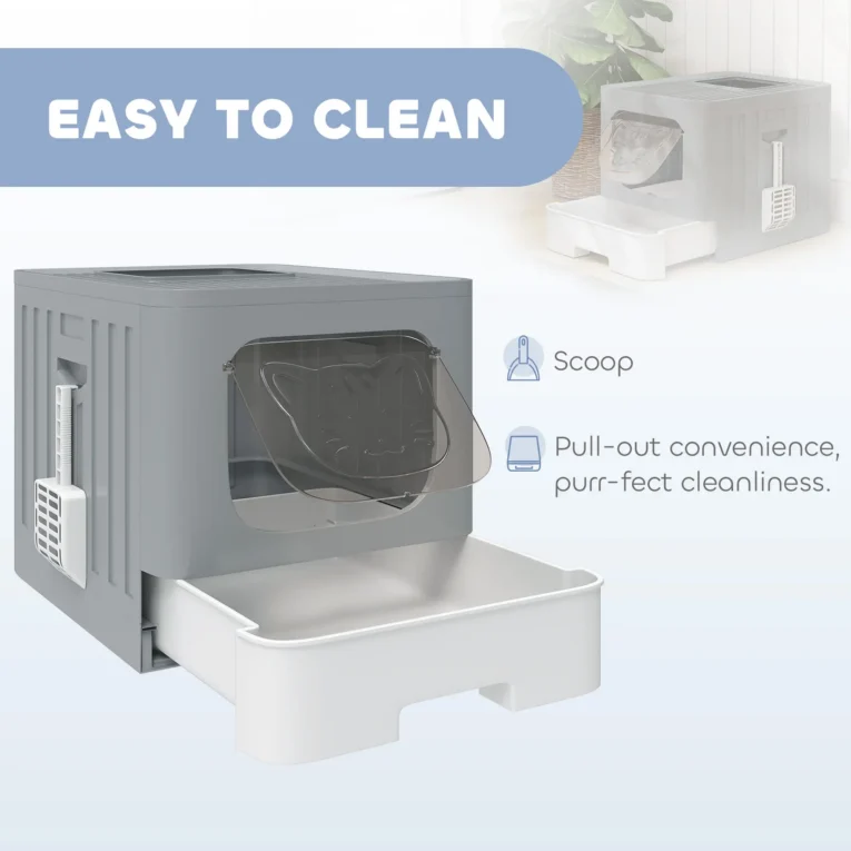 Foldable Cat Litter Box with Lid – Grey, White