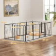 Twelve-Panel Steel Dog Playpen with Two Gates – Black, 80cm High
