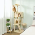 Tall Cat Tower with Two Dens and Hammock – Beige, 180cm