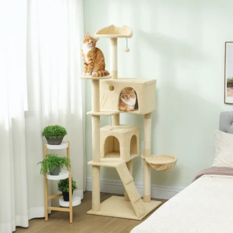Tall Cat Tower with Two Dens and Hammock &ndash; Beige, 180cm &ndash; detail 2
