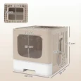 Hooded Cat Litter Box with Pull-Out Drawer – Khaki, 48cm