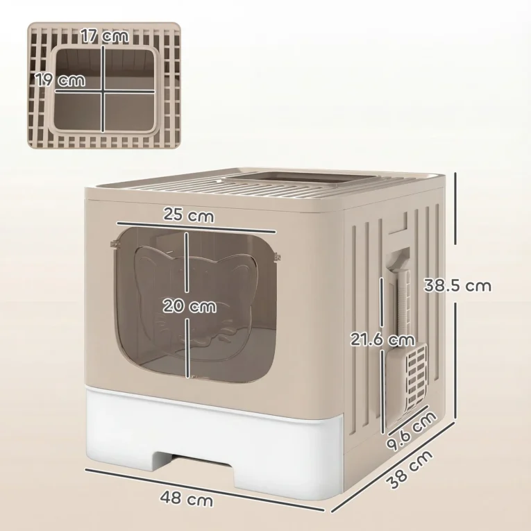 Hooded Cat Litter Box with Pull-Out Drawer – Khaki, 48cm Hooded Cat Litter Box with Pull-Out Drawer – Khaki, 48cm