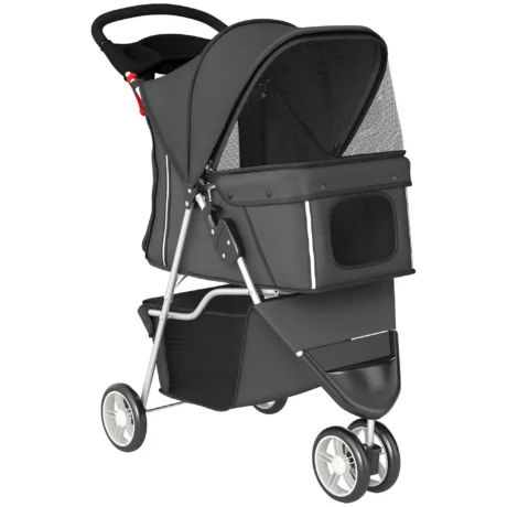 Three-Wheel Folding Pet Stroller – Dark Grey