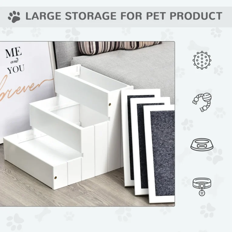 Wooden Dog Steps Pet Stairs with Storage – White