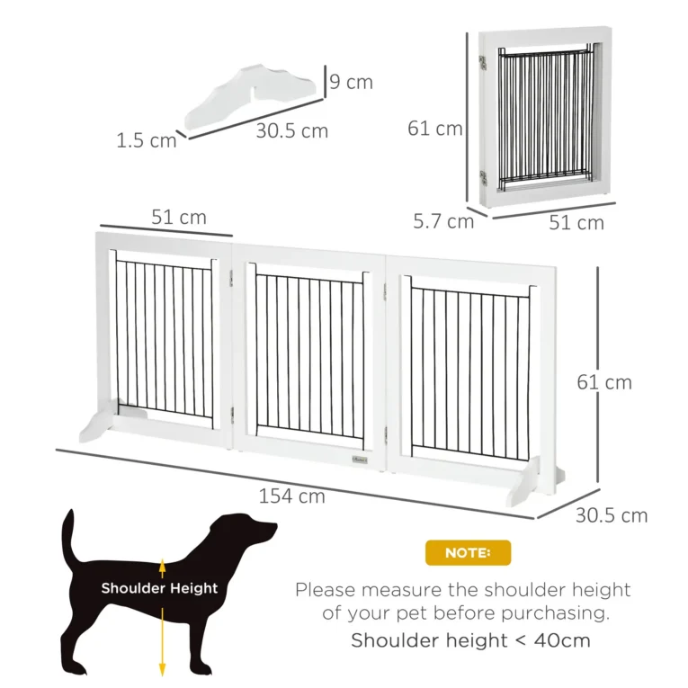 Three-Panel Freestanding Dog Gate – White, 61cm