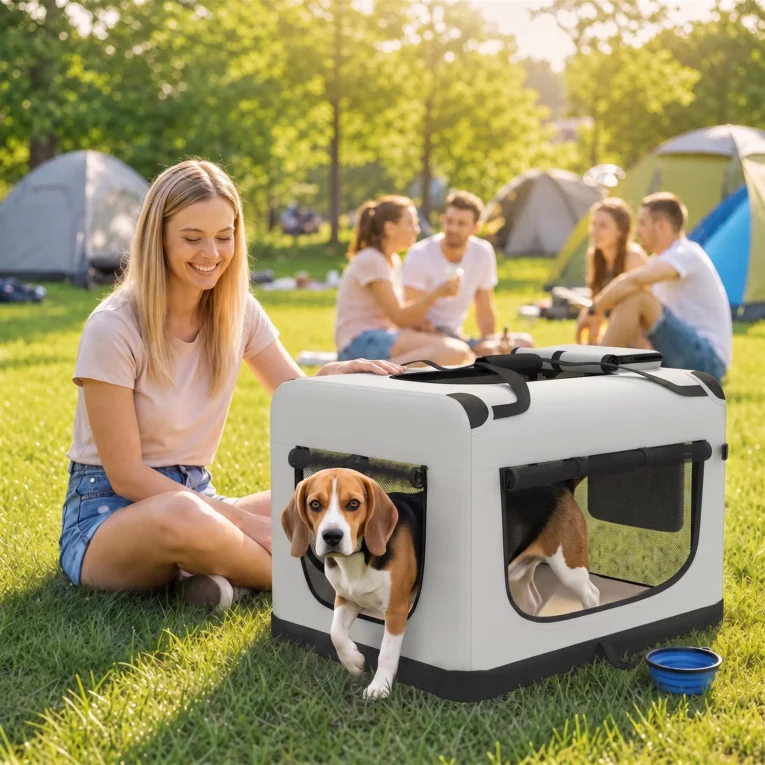 Soft Pet Carrier with Washable Cushion – Light Grey, 70 × 52 × 50cm