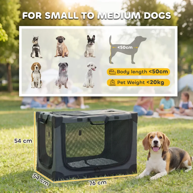 Folding Fabric Dog Travel Crate with Cushion – Army Green, 76cm