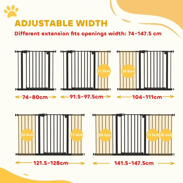 Wide Dog Gate with Three Extensions – Black