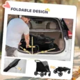 Folding Dog Stroller with Large Cabin – Grey and Black, 30kg