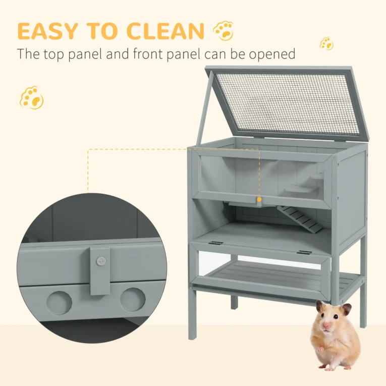 Wooden Small Rodent Enclosure with Storage Shelf – Grey, 60cm