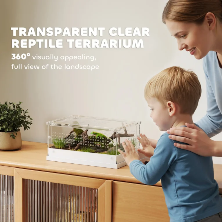 Acrylic Reptile Terrarium with Vents 30x20x15cm – Transparent, White