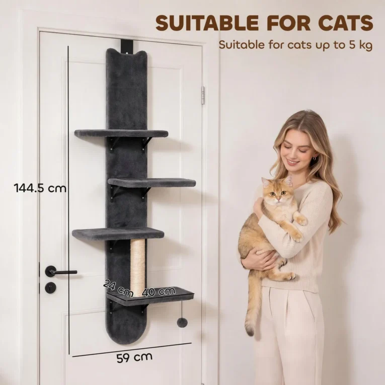 Over Door Cat Climber 4-Level Shelf – Dark Grey