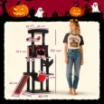 Gothic Cat Tower with Coffin Bed and Hammock – Black and Red, 152cm