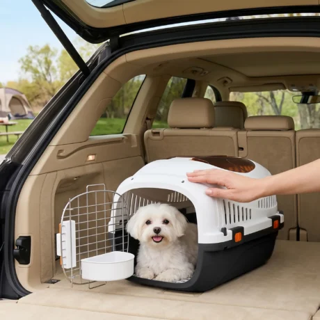 Hard-Shell Pet Carrier with Steel Door &ndash; Cream and Black, 49cm &ndash; detail 2