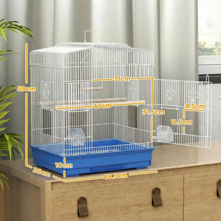 Bird Cage with Perches and Swing – Blue and White, 59cm Bird Cage with Perches and Swing – Blue and White, 59cm