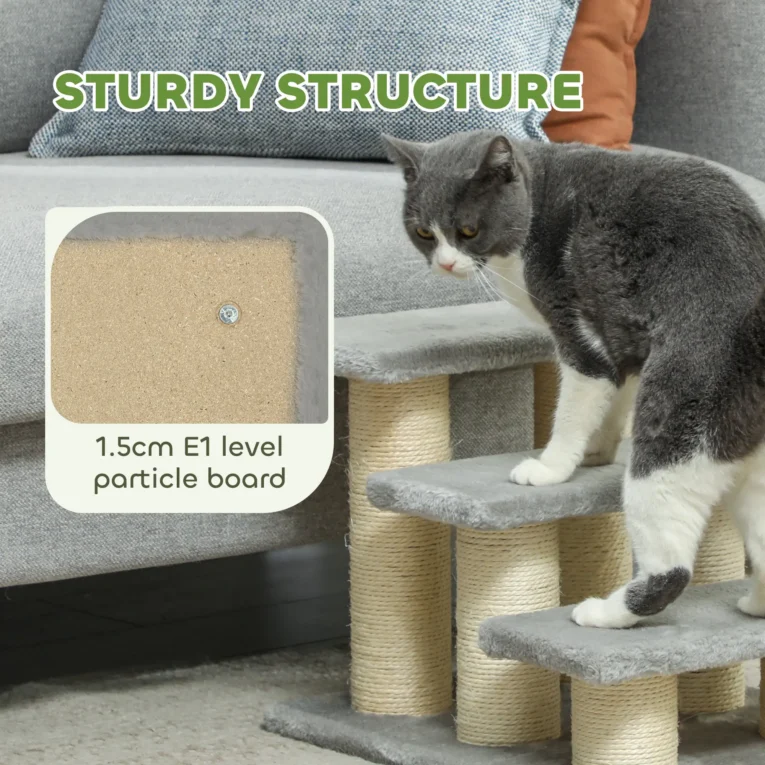 Three-Step Plush Pet Stairs – Grey, 34cm