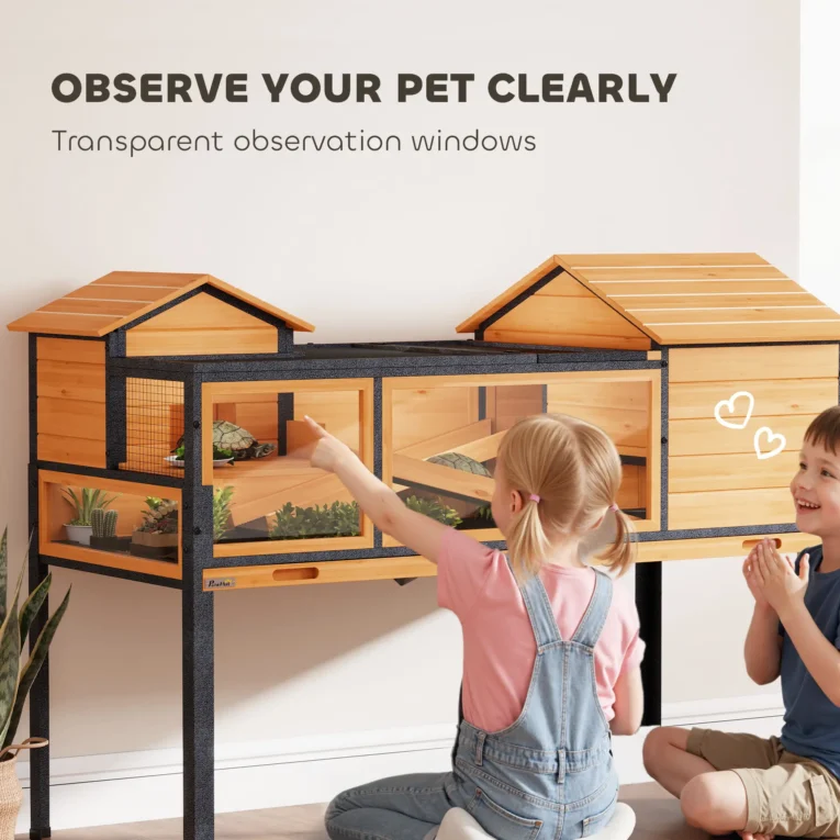 Raised Wooden Tortoise Table with Shelters and Tray – Yellow, 128cm Raised Wooden Tortoise Table with Shelters and Tray – Yellow, 128cm