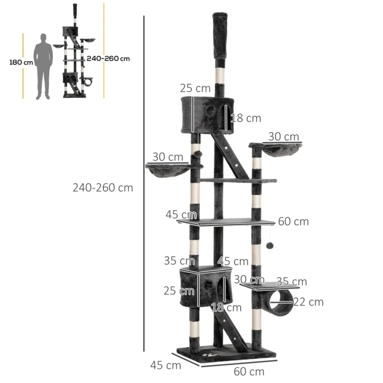 Adjustable Cat Tree 240-260cm – Dark grey
