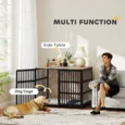 Large Dog Crate Furniture with Steel Mesh – Walnut Brown, 118cm