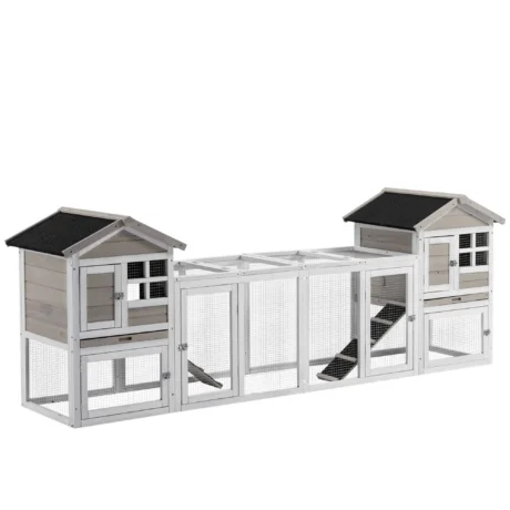 2-in-1 Rabbit Hutch 259x64cm with Run &ndash; White, Grey, Black