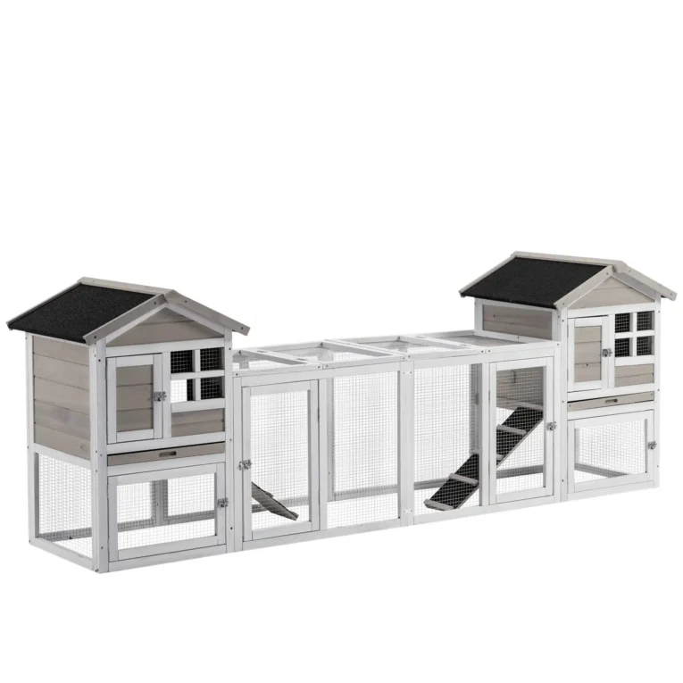 2-in-1 Rabbit Hutch 259x64cm with Run – White, Grey, Black 2-in-1 Rabbit Hutch 259x64cm with Run – White, Grey, Black
