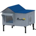 Insulated Outdoor Cat House with Heating Pad – Light Grey