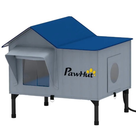 Insulated Outdoor Cat House with Heating Pad – Light Grey
