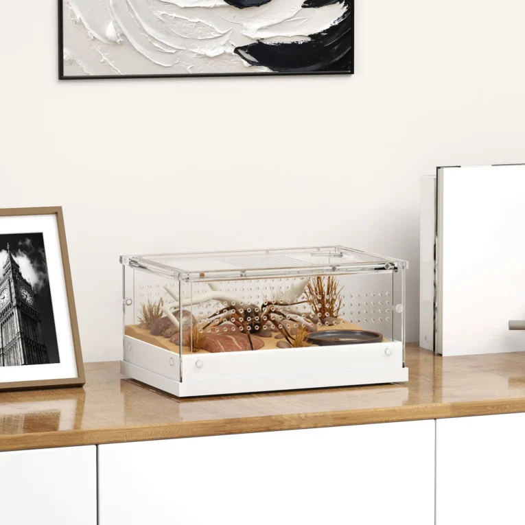 Acrylic Reptile Terrarium with Vents 30x20x15cm – Transparent, White