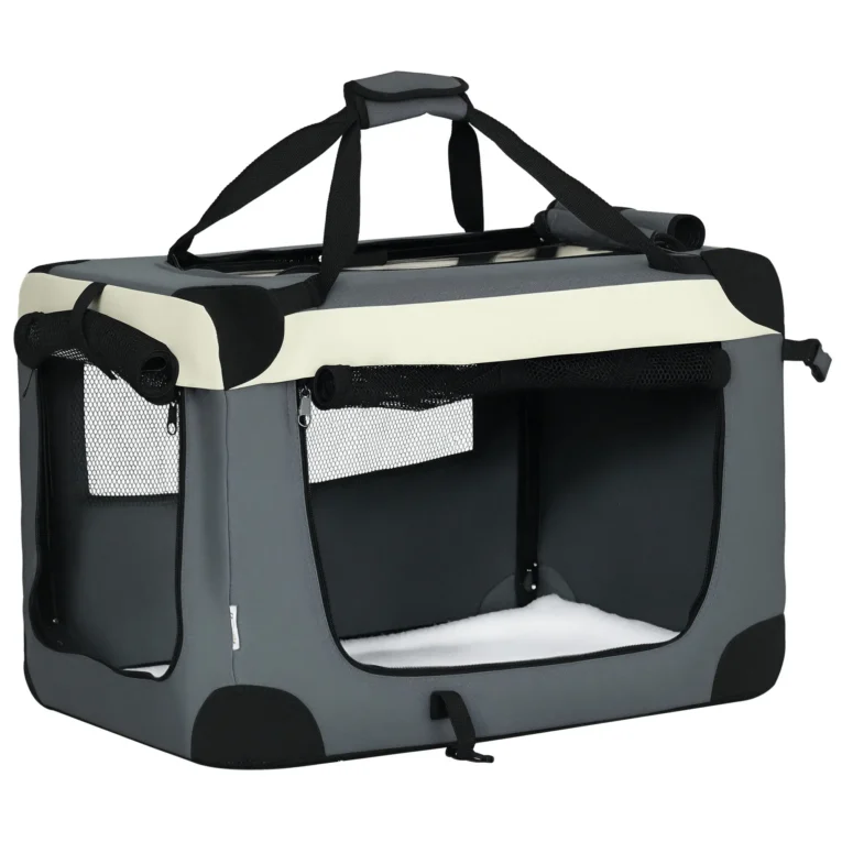 Folding Fabric Pet Carrier – Grey, 60 × 41 × 41cm