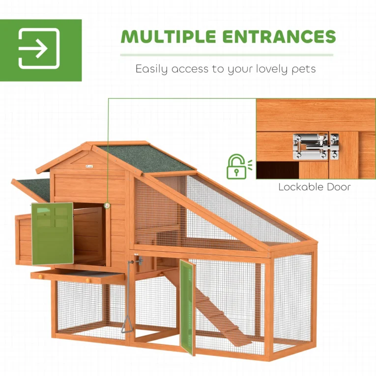 Wooden Hen House with Nesting Box and Attached Run – Orange