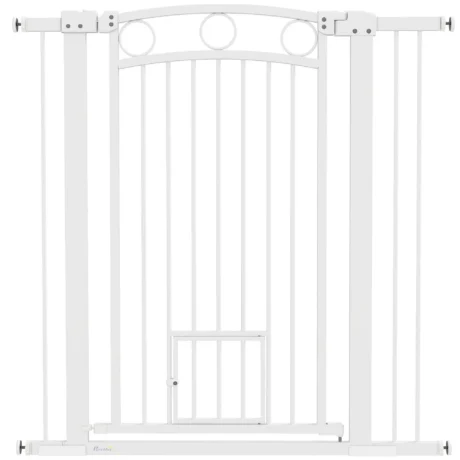 106cm Tall Dog Gate with Cat Door and Extensions &ndash; White, 76&ndash;104cm