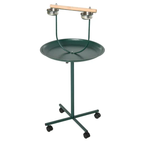 Bird Perch Stand with Bowls and Wheels – Green, 122cm