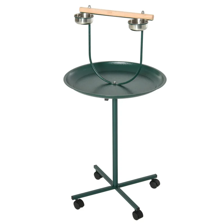 Bird Perch Stand with Bowls and Wheels – Green, 122cm