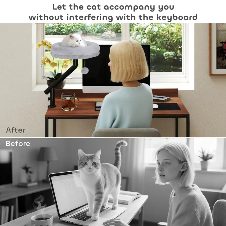 Rotating Clamp-On Cat Hammock for Desks – Grey, 35cm Rotating Clamp-On Cat Hammock for Desks – Grey, 35cm