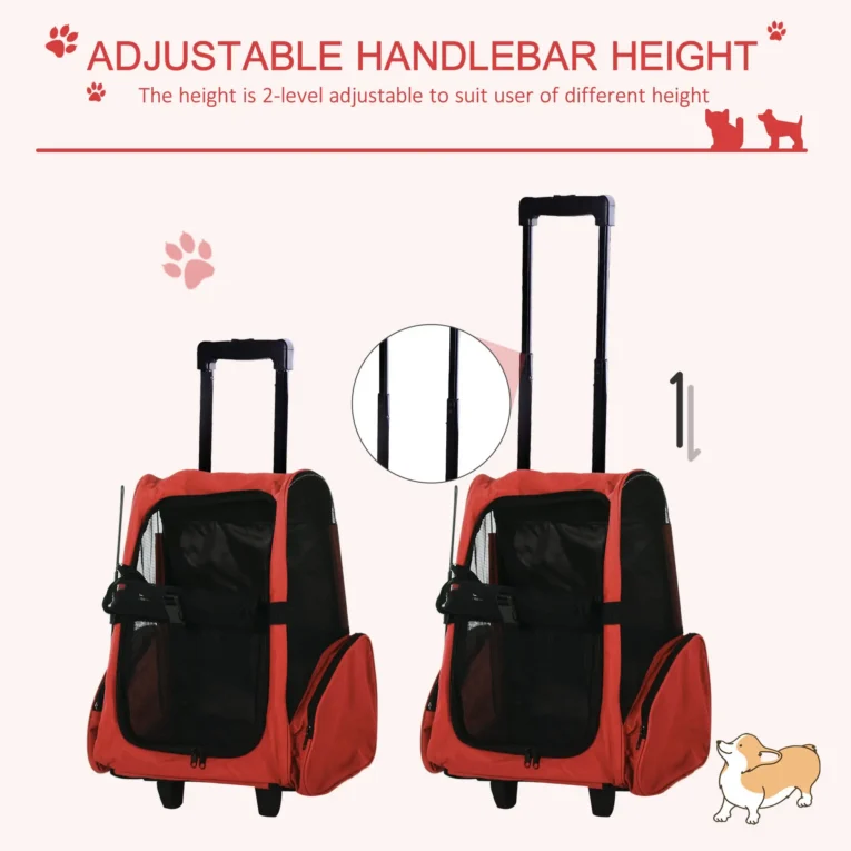 Pet Backpack and Wheeled Trolley Carrier – Red, Under 4kg