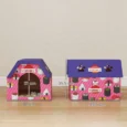 Cardboard Cat Hideaway with Scratching Base – Pink and Purple