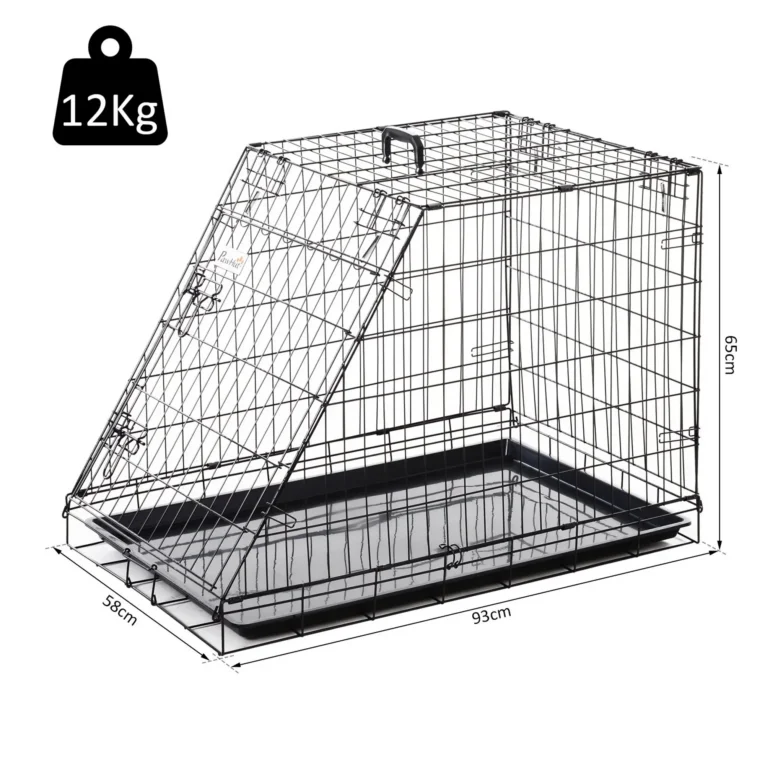 Folding Trapezoid Dog Crate with Tray – Black, 93cm