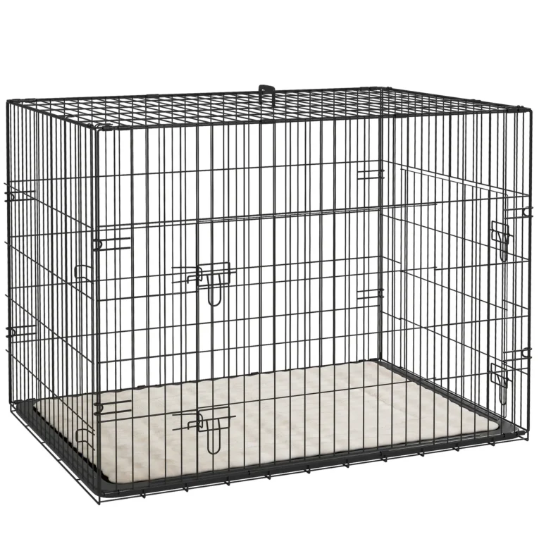 Folding Two-Door Dog Crate with Cushion – Black, 90cm