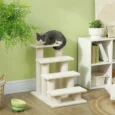 Four-Step Pet Stairs with Faux-Fur Covering – Cream, 60cm High
