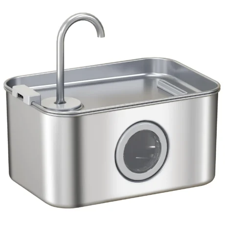Stainless Steel Cat Drinking Fountain with Level Window &ndash; 3.2L