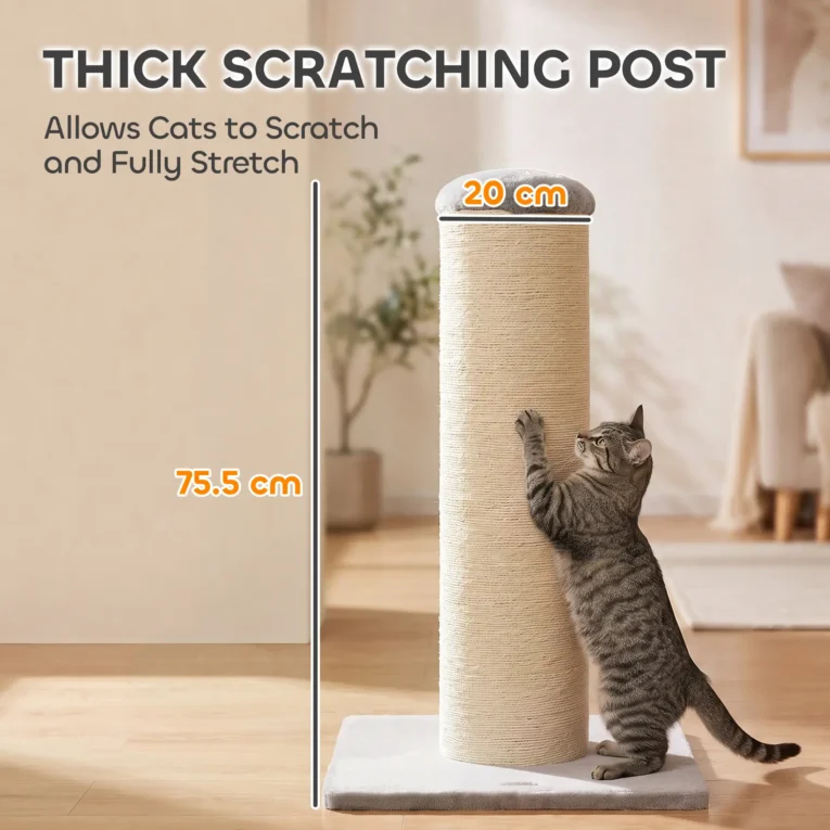 Wide-Base Sisal Cat Scratching Post – Light Grey, 75.5cm