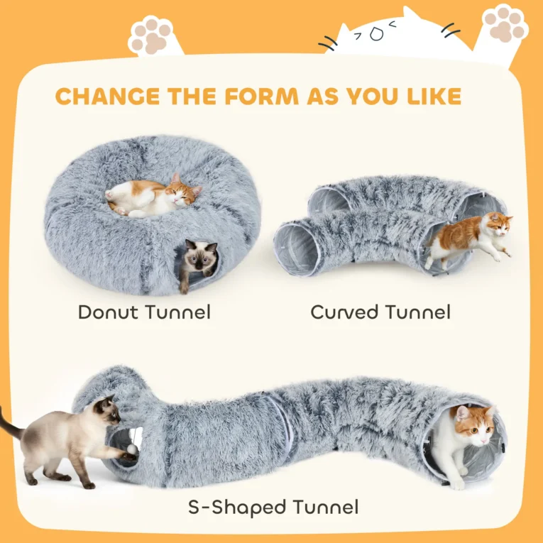 Plush Cat Tunnel with Removable Bed – Light Grey Plush Cat Tunnel with Removable Bed – Light Grey