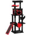 Gothic Cat Tower with Coffin Bed and Hammock – Black and Red, 152cm
