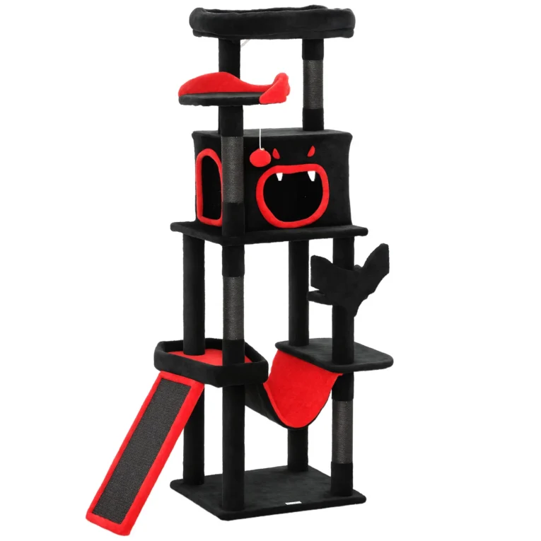 Gothic Cat Tower with Coffin Bed and Hammock – Black and Red, 152cm Gothic Cat Tower with Coffin Bed and Hammock – Black and Red, 152cm