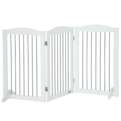 Three-Panel Freestanding Dog Gate with Feet – White, 80cm High